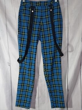 Hot Topic Blue & Green Plaid Punk 90's Alternative Suspender Pants